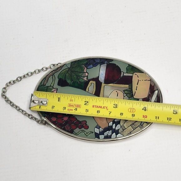 Joan Baker Designs Handpainted Glass Hanging Sun Catcher Wine & Cheese 4.5" x 3" - Picture 3 of 6